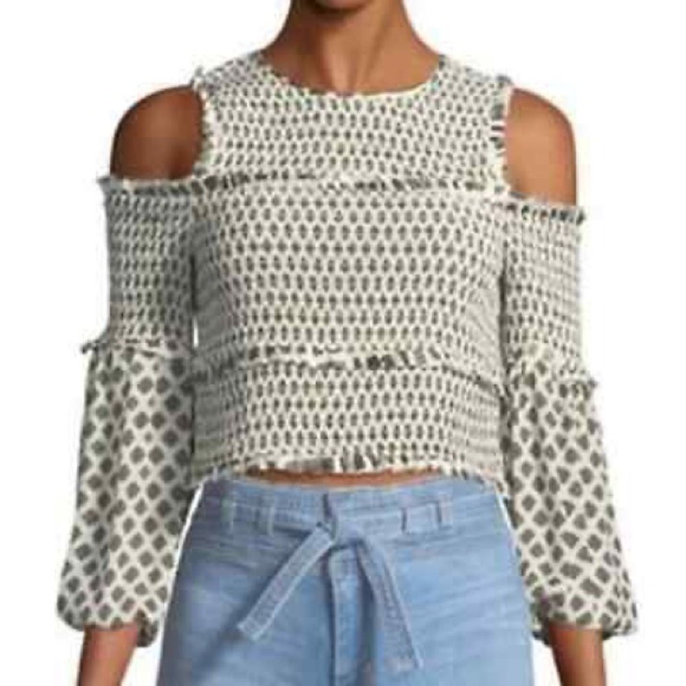 Cinq a Sept Silk Pascal Mini Medallion Cold Shoulder Smocked Blouse women’s s